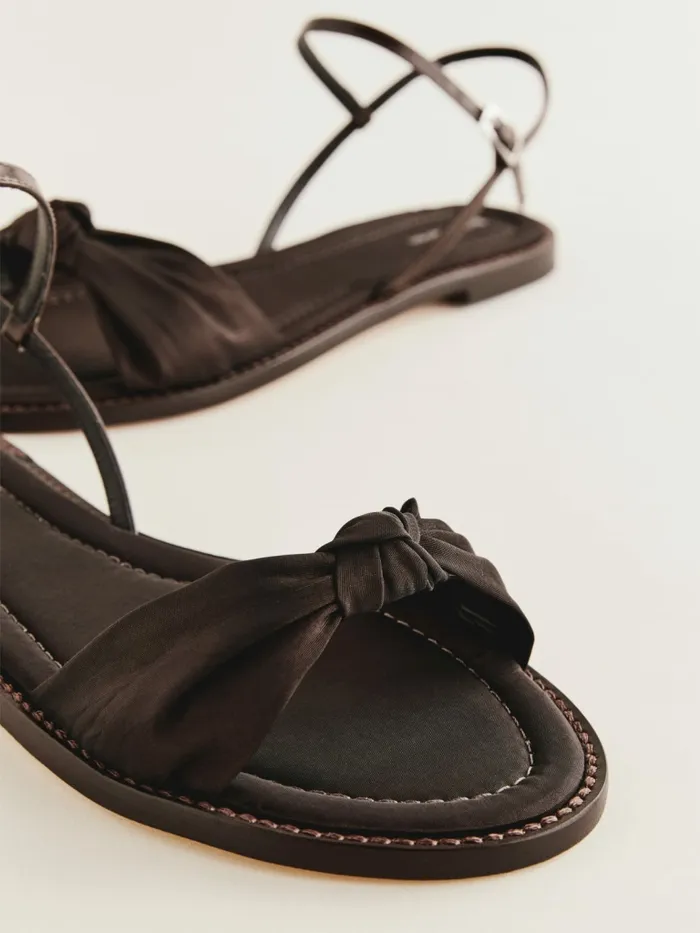 Reformation Sandals Cassidy Flat Knotted Sandal Dark Cacao Taffeta 8211 Women Reformation Sandals Cassidy Flat Knotted Sandal Dark Cacao Taffeta 8211 Women