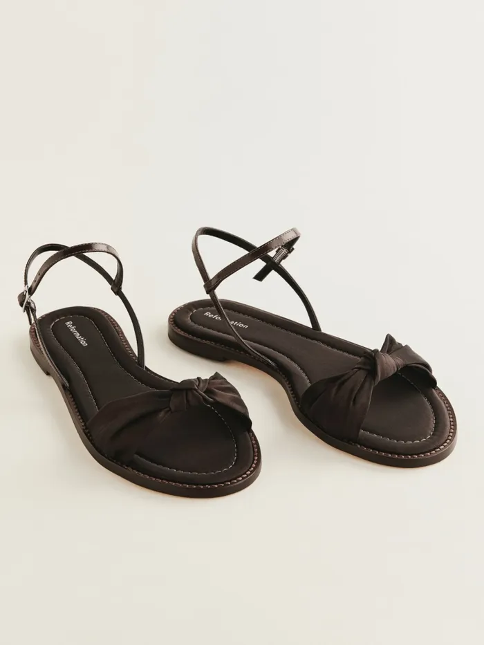 Reformation Sandals Cassidy Flat Knotted Sandal Dark Cacao Taffeta 8211 Women Reformation Sandals Cassidy Flat Knotted Sandal Dark Cacao Taffeta 8211 Women