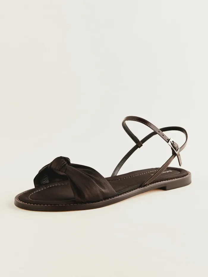 Reformation Sandals Cassidy Flat Knotted Sandal Dark Cacao Taffeta 8211 Women Reformation Sandals Cassidy Flat Knotted Sandal Dark Cacao Taffeta 8211 Women