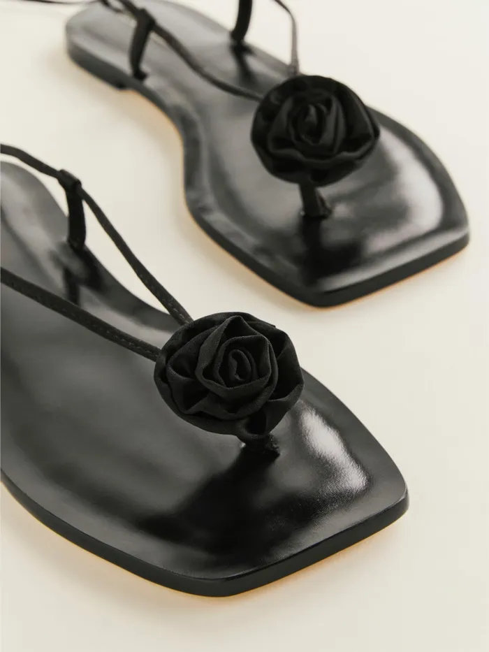 Reformation Sandals Vicky Rosette Flat Sandal Black 8211 Women Reformation Sandals Vicky Rosette Flat Sandal Black 8211 Women