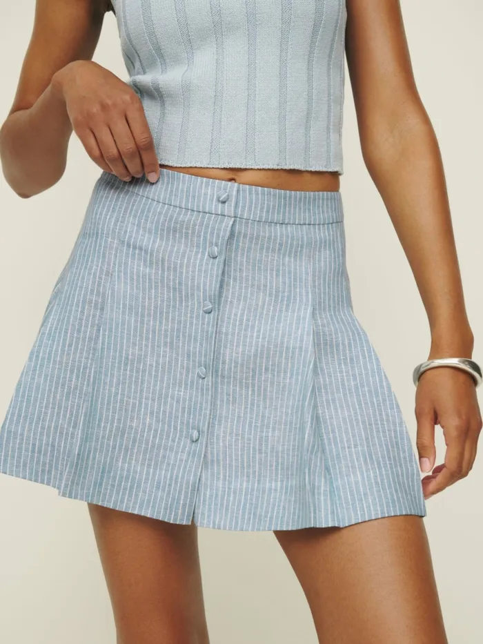 Reformation Skirts Carol Linen Skirt Cornflower Stripe 8211 Women