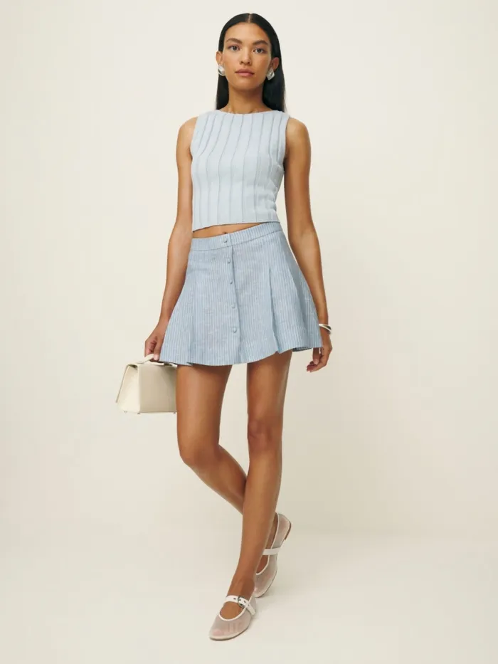 Reformation Skirts Carol Linen Skirt Cornflower Stripe 8211 Women