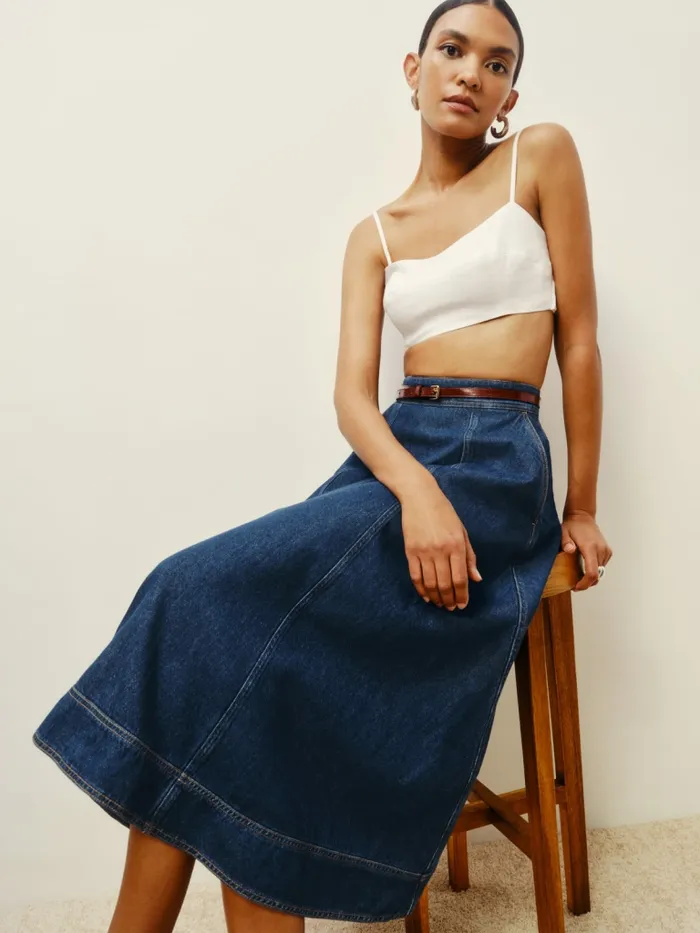 Reformation Skirts Delilah Denim Midi Skirt Roosevelt 8211 Women