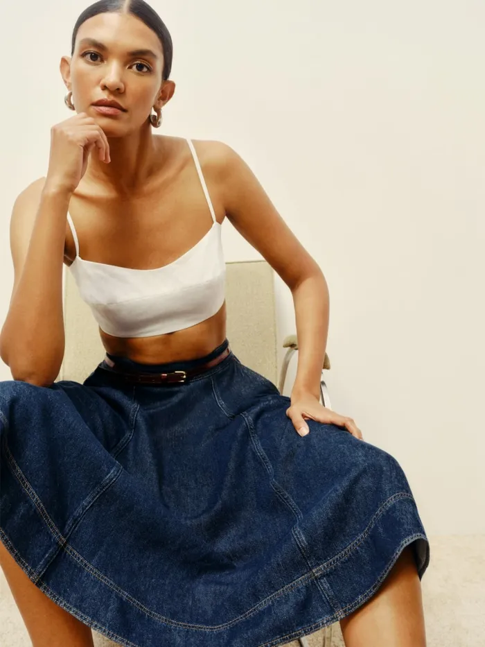 Reformation Skirts Delilah Denim Midi Skirt Roosevelt 8211 Women
