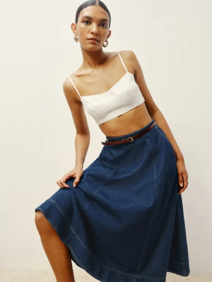 Reformation Skirts Delilah Denim Midi Skirt Roosevelt 8211 Women