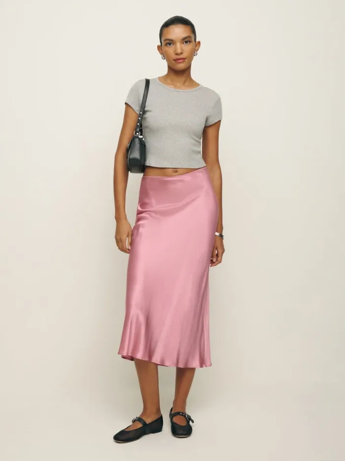 Reformation Skirts Layla Silk Skirt Rose Petals 8211 Women