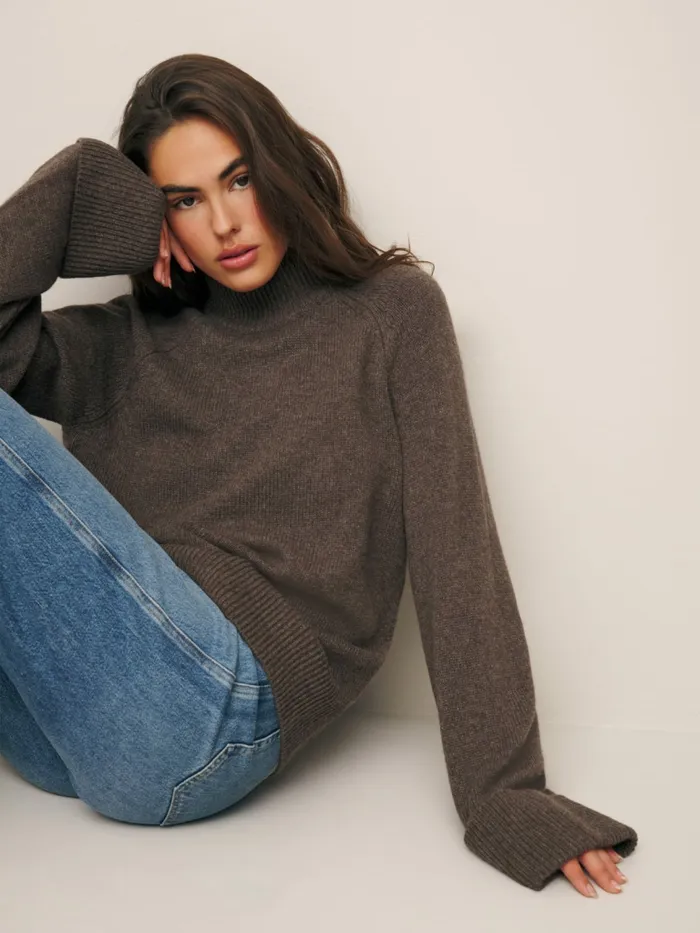 Reformation Sweaters Garrett Cashmere Oversized Turtleneck Hedgerow 8211 Women