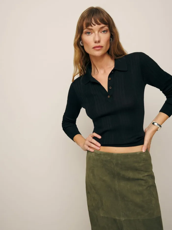 Reformation Sweaters Hermia Regenerative Merino Polo Black 8211 Women Reformation Sweaters Hermia Regenerative Merino Polo Black 8211 Women