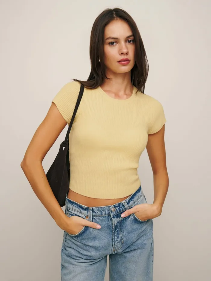 Reformation Sweaters Teo Cashmere Short Sleeve Sweater Parmesan 8211 Women