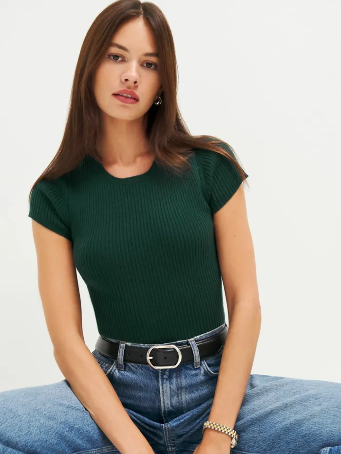 Reformation Sweaters Teo Cashmere Short Sleeve Sweater Sycamore 8211 Women