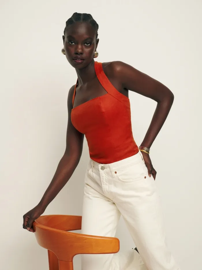Reformation Tops Malika Linen Top Blood Orange 8211 Women Reformation Tops Malika Linen Top Blood Orange 8211 Women