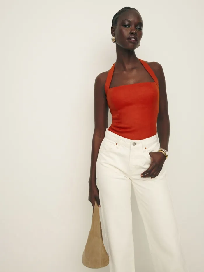 Reformation Tops Malika Linen Top Blood Orange 8211 Women Reformation Tops Malika Linen Top Blood Orange 8211 Women