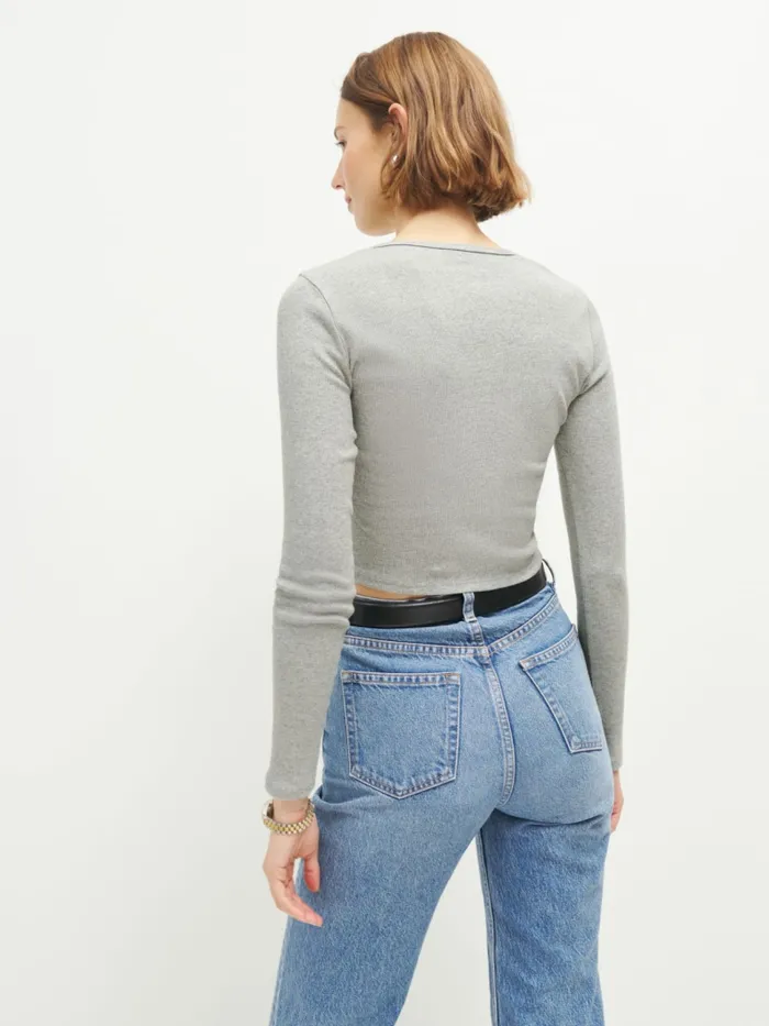 Reformation Tops Muse Long Sleeve Tee Heather Grey 8211 Women