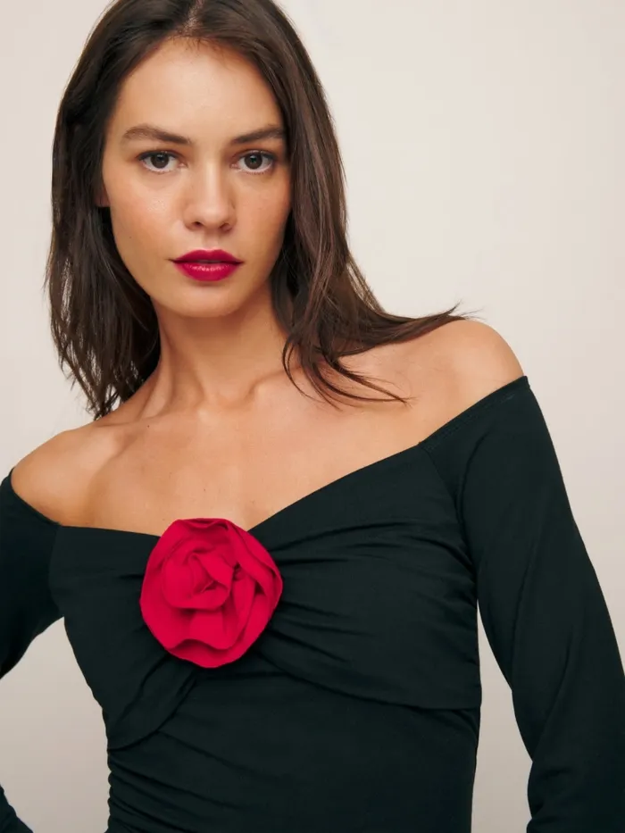 Reformation Tops Shaye Knit Top Black And Red 8211 Women