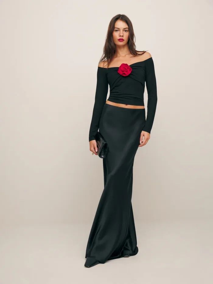 Reformation Tops Shaye Knit Top Black And Red 8211 Women