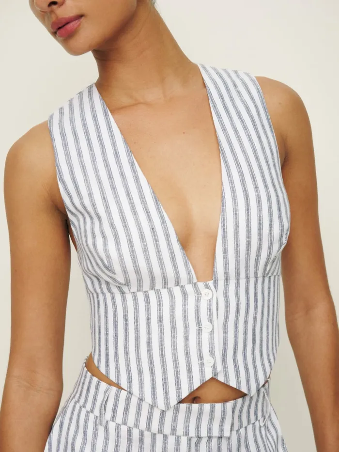 Reformation Tops Sofia Cropped Linen Vest Antibes Stripe 8211 Women Reformation Tops Sofia Cropped Linen Vest Antibes Stripe 8211 Women