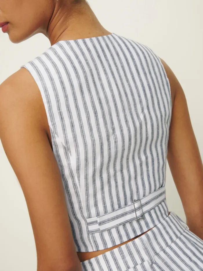 Reformation Tops Sofia Cropped Linen Vest Antibes Stripe 8211 Women Reformation Tops Sofia Cropped Linen Vest Antibes Stripe 8211 Women