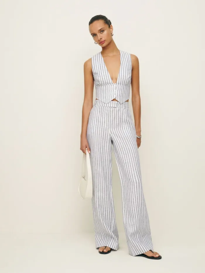 Reformation Tops Sofia Cropped Linen Vest Antibes Stripe 8211 Women Reformation Tops Sofia Cropped Linen Vest Antibes Stripe 8211 Women