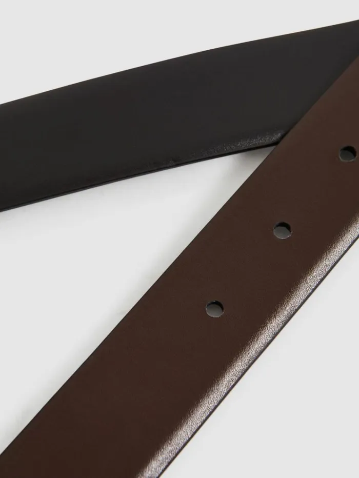 REISS Belts Men Reversible Leather Belt Blackdark Brown