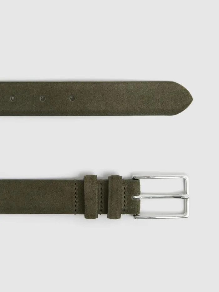 REISS Belts Men Suede Belt Khaki