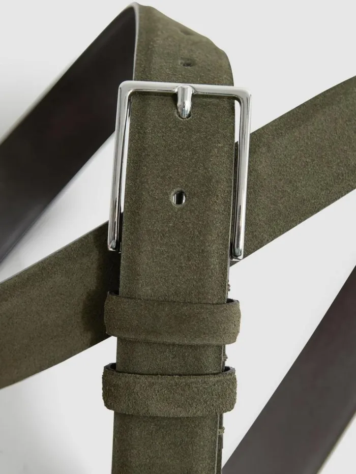 REISS Belts Men Suede Belt Khaki