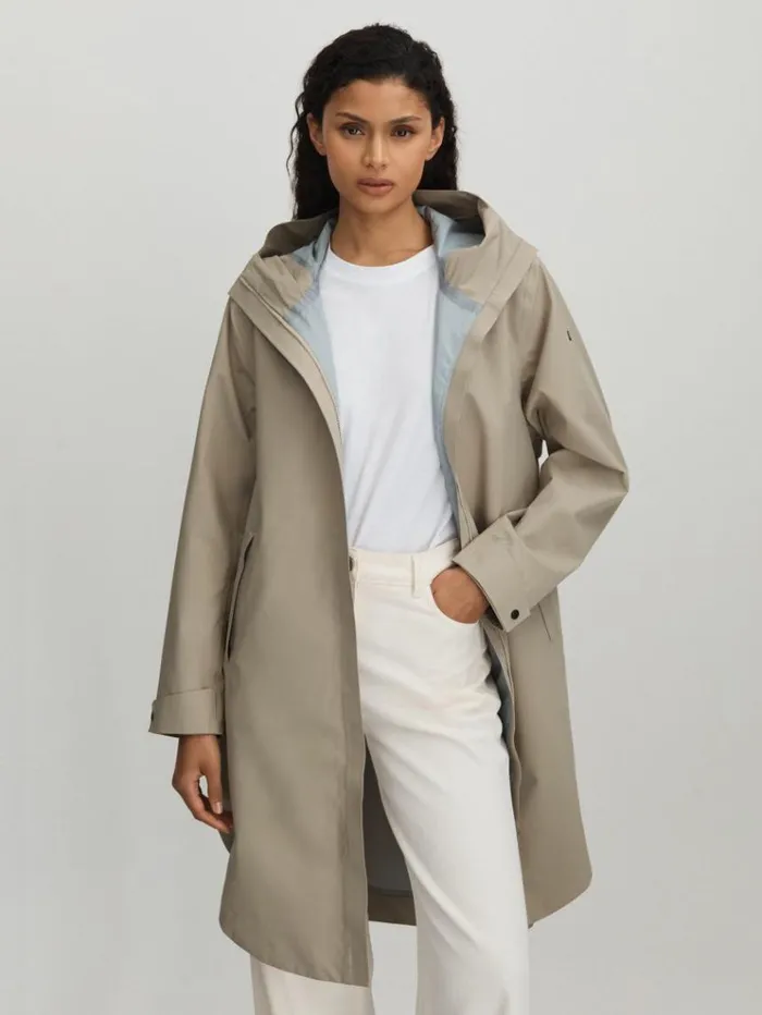 REISS Coats and Jackets Women Scandinavian Edition Hooded Cape Raincoat Khaki REISS Coats and Jackets Women Scandinavian Edition Hooded Cape Raincoat Khaki