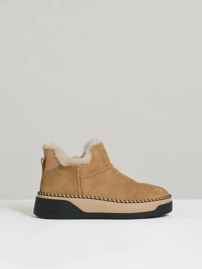 REISS Flats Women ShearlingLined Suede Ankle Boots Tan