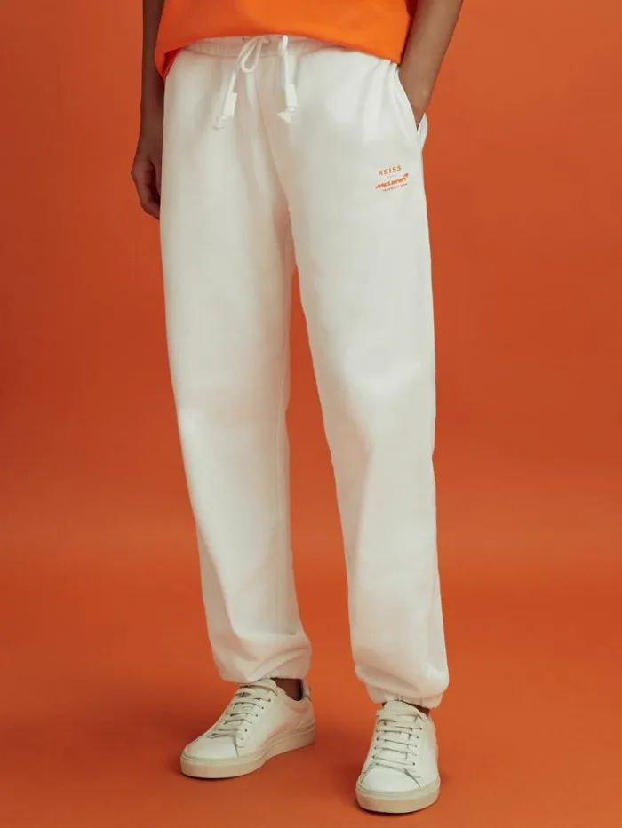 REISS Pants Men McLaren F1 Cotton Drawstring Joggers White