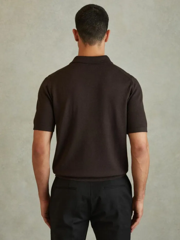 REISS Polo Shirts Men Merino Wool Polo Shirt Coco Brown