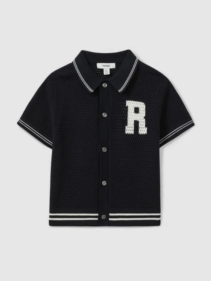 REISS Shirts Children Cotton OpenStitch Motif Shirt Navywhite