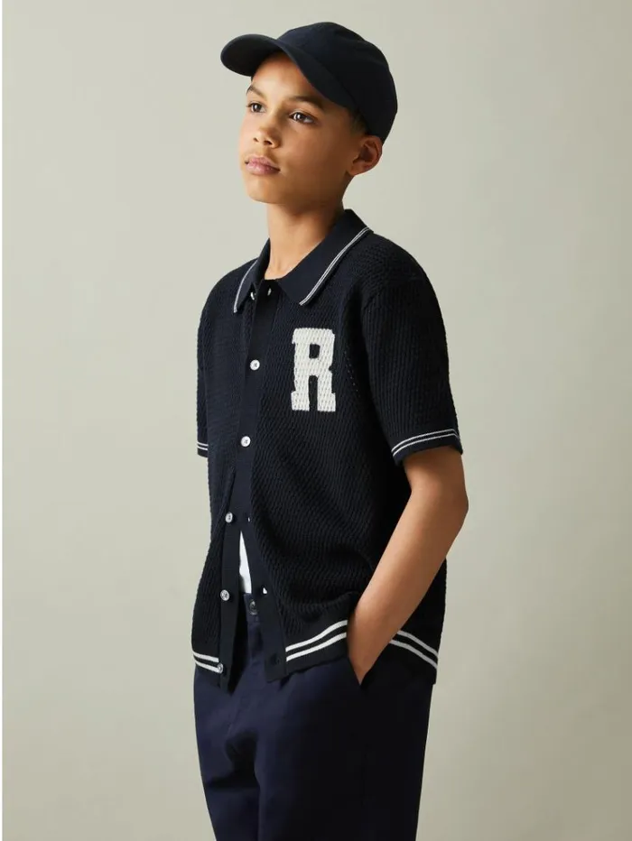 REISS Shirts Children Cotton OpenStitch Motif Shirt Navywhite