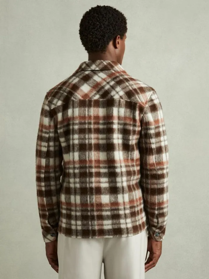 REISS Shirts Men PatchPocket Checked Overshirt Brown