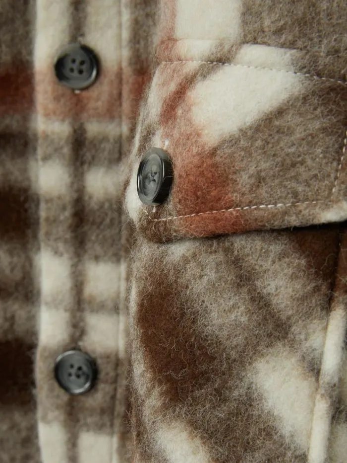REISS Shirts Men PatchPocket Checked Overshirt Brown
