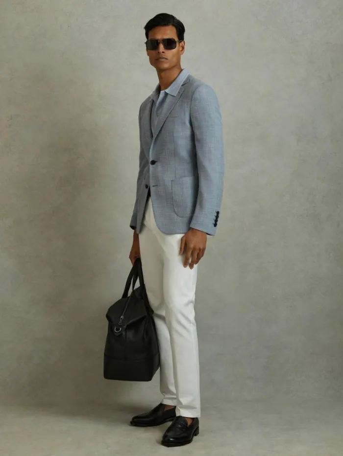 REISS Suits and Tailoring Men Single Breasted Blazer With Cotton Soft Blue