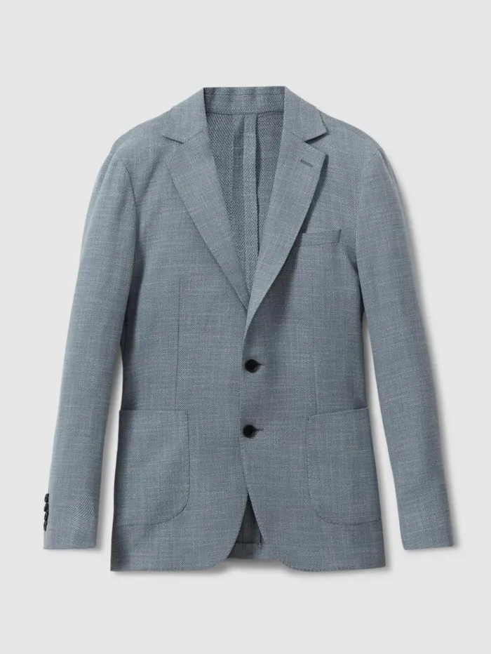 REISS Suits and Tailoring Men Single Breasted Blazer With Cotton Soft Blue