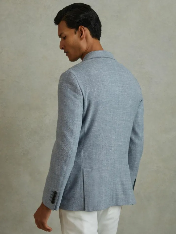 REISS Suits and Tailoring Men Single Breasted Blazer With Cotton Soft Blue