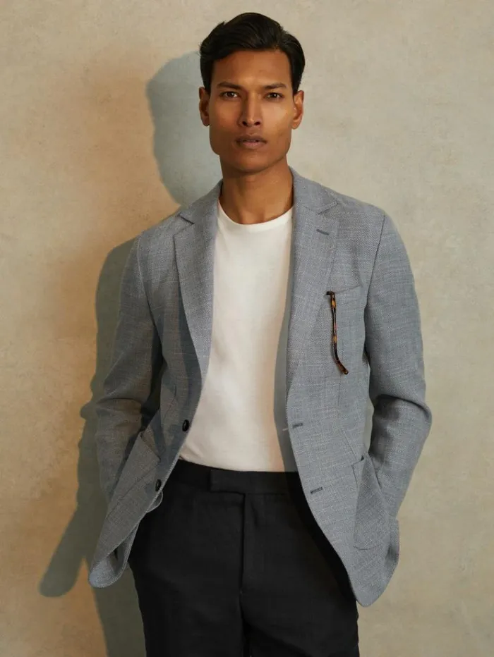 REISS Suits and Tailoring Men Single Breasted Blazer With Cotton Soft Blue