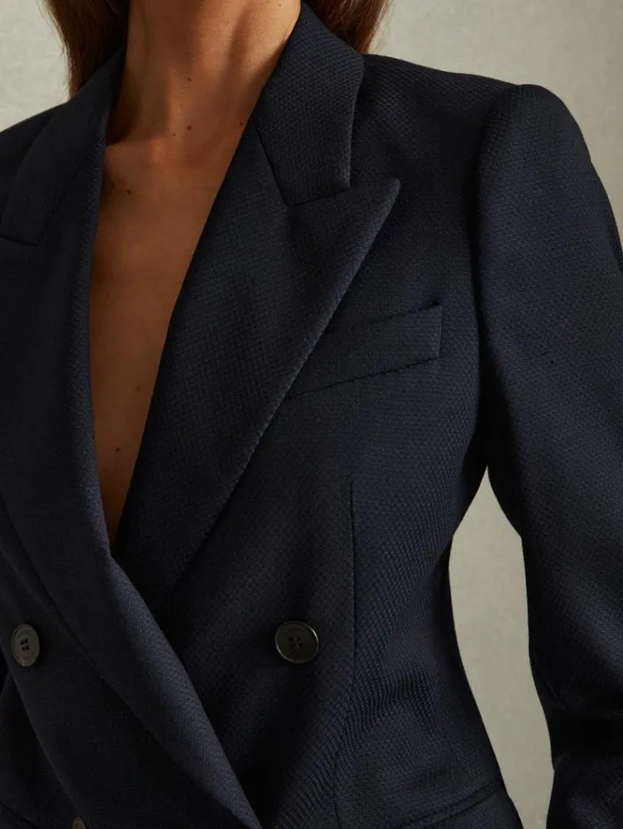 REISS Suits and Tailoring Women Textured Double Breasted Suit Blazer Navy