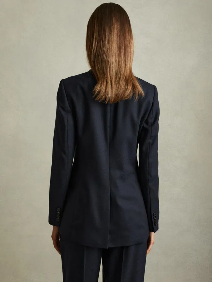 REISS Suits and Tailoring Women Textured Double Breasted Suit Blazer Navy