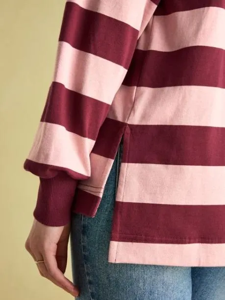 Rugby Shirts Women Joules Pink and Red Striped Heavyweight Cotton Rugby Shirt