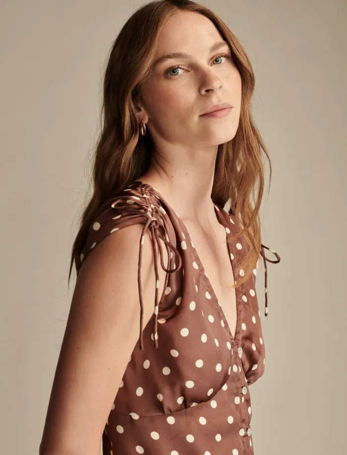 Satin Button Through Midi Dress Maroon Dot Women Lucky Brand Dresses