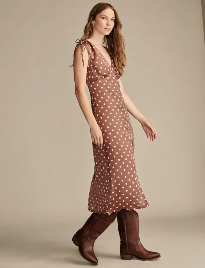 Satin Button Through Midi Dress Maroon Dot Women Lucky Brand Dresses