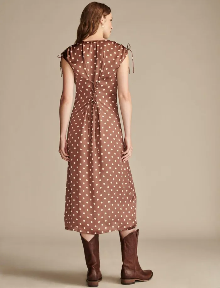Satin Button Through Midi Dress Maroon Dot Women Lucky Brand Dresses