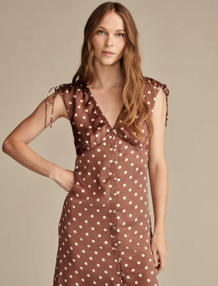Satin Button Through Midi Dress Maroon Dot Women Lucky Brand Dresses