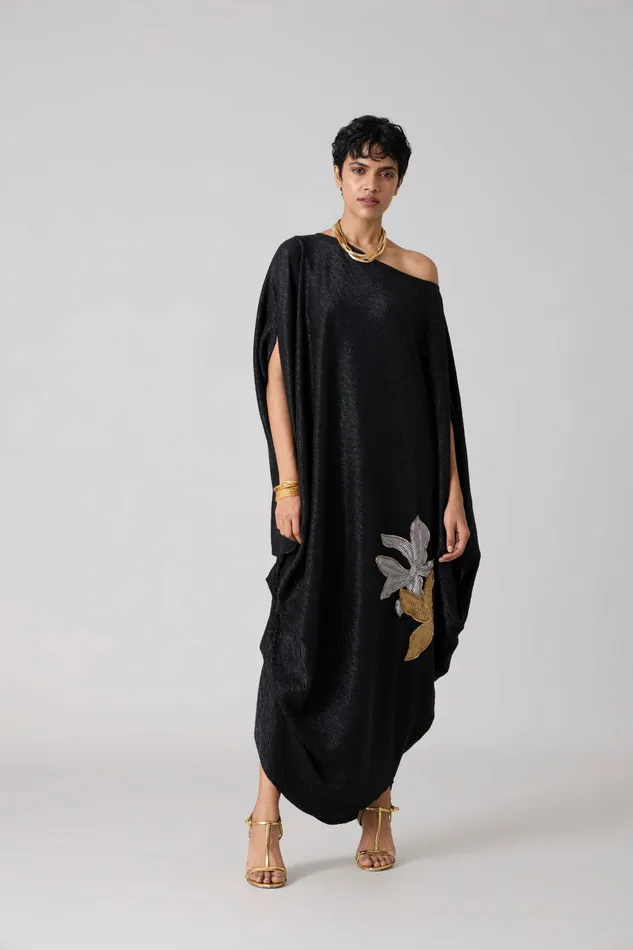 Scarlet Sage Dresses Ophelia Applique Dress 8211 Textured Metallic Black 8211 Women