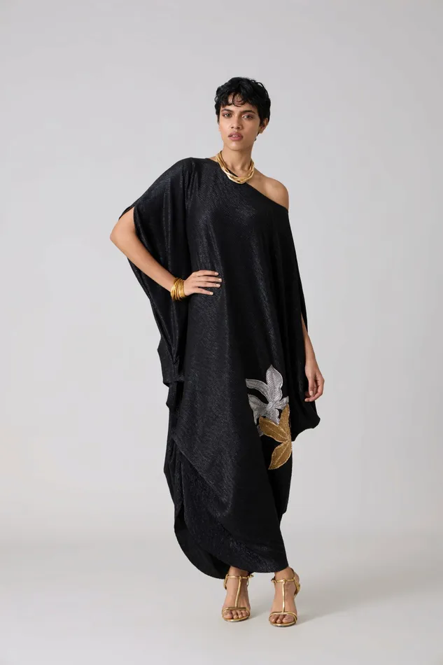Scarlet Sage Dresses Ophelia Applique Dress 8211 Textured Metallic Black 8211 Women