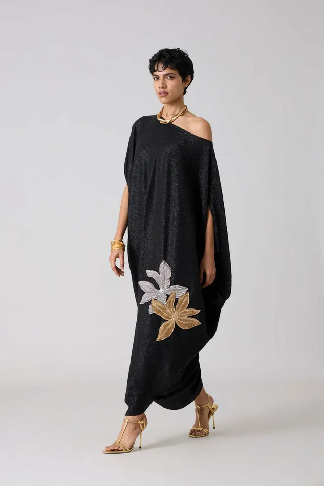 Scarlet Sage Dresses Ophelia Applique Dress 8211 Textured Metallic Black 8211 Women