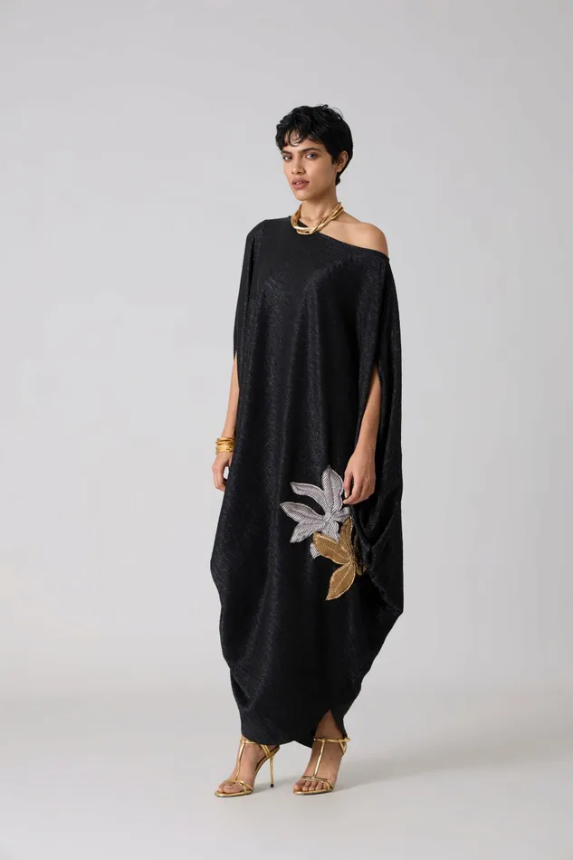 Scarlet Sage Dresses Ophelia Applique Dress 8211 Textured Metallic Black 8211 Women