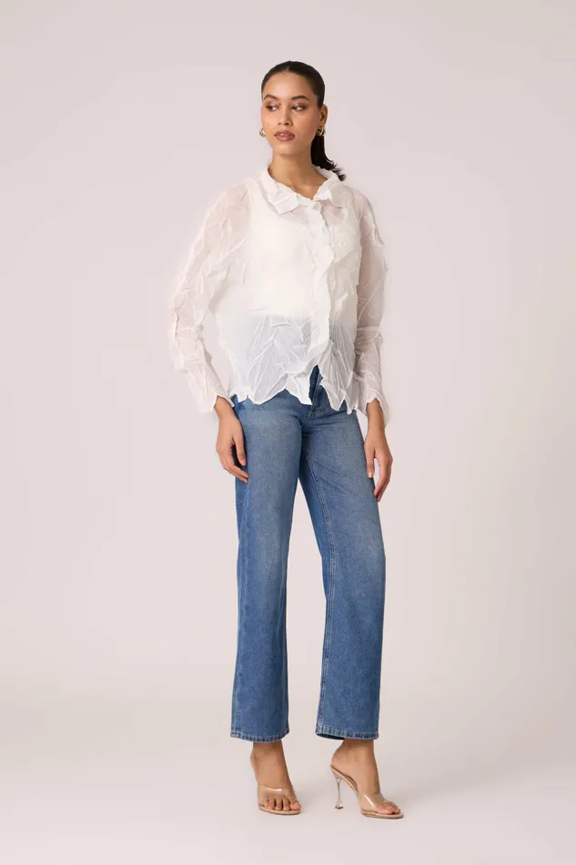 Scarlet Sage Tops Paige Sheer Pleat Shirt 8211 White 8211 Women