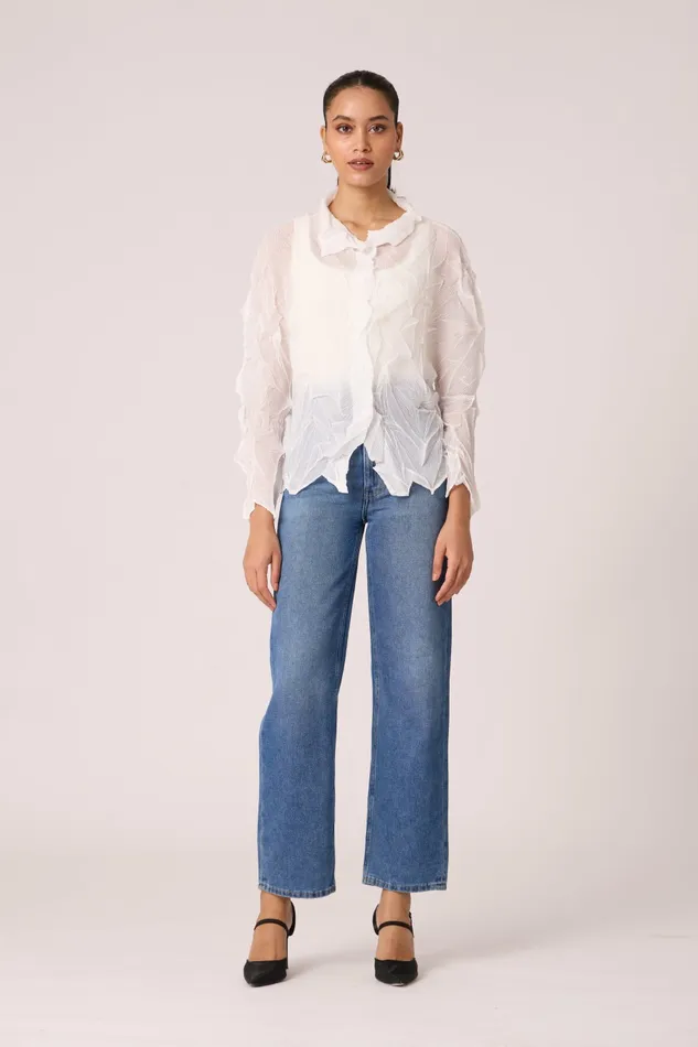 Scarlet Sage Tops Paige Sheer Pleat Shirt 8211 White 8211 Women